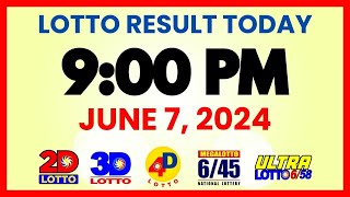 Lotto Result Today 9PM Draw June 7, 2024 | 2D, 3D Swertres, 4D, 6/45, 6/58, PCSO#lotto