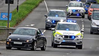 POLICE BLOCKED BY BAD DRIVER - Armed & unmarked police cars responding at HIGH SPEED