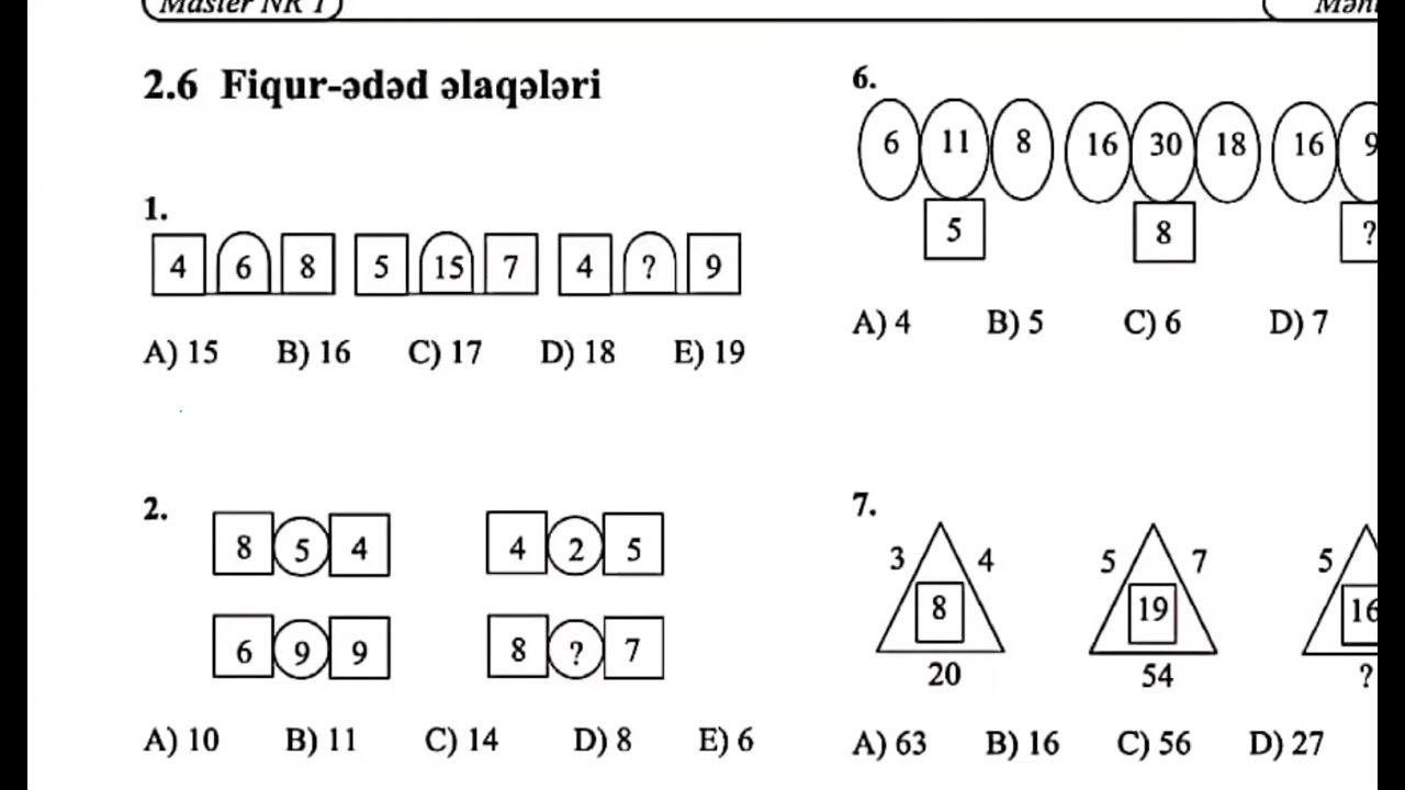 Fiqur ədəd əlaqələri (1-100) aralığı , testlərin izahı.