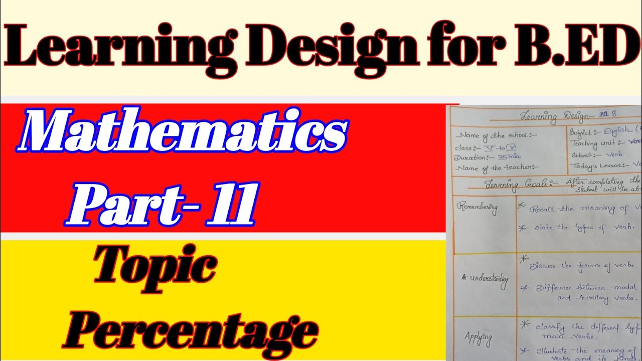 Learning Design for B.ED in Mathematics PART - 11 Topic - Percentage ...