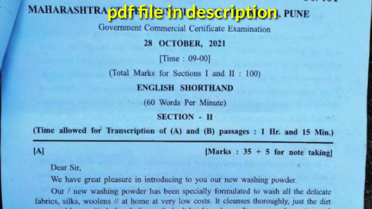 English shorthand exam 28 october 2021 Question paper Steno exam