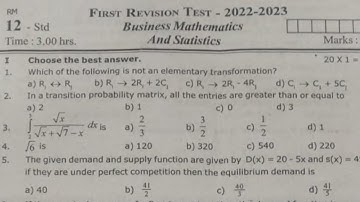 12th Business maths and statistics first revision question paper 2023