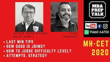 MBA Prep Talk | MH CET 2020 | The finishing Touches with MH-CET Rank 1 Patrick DSouza