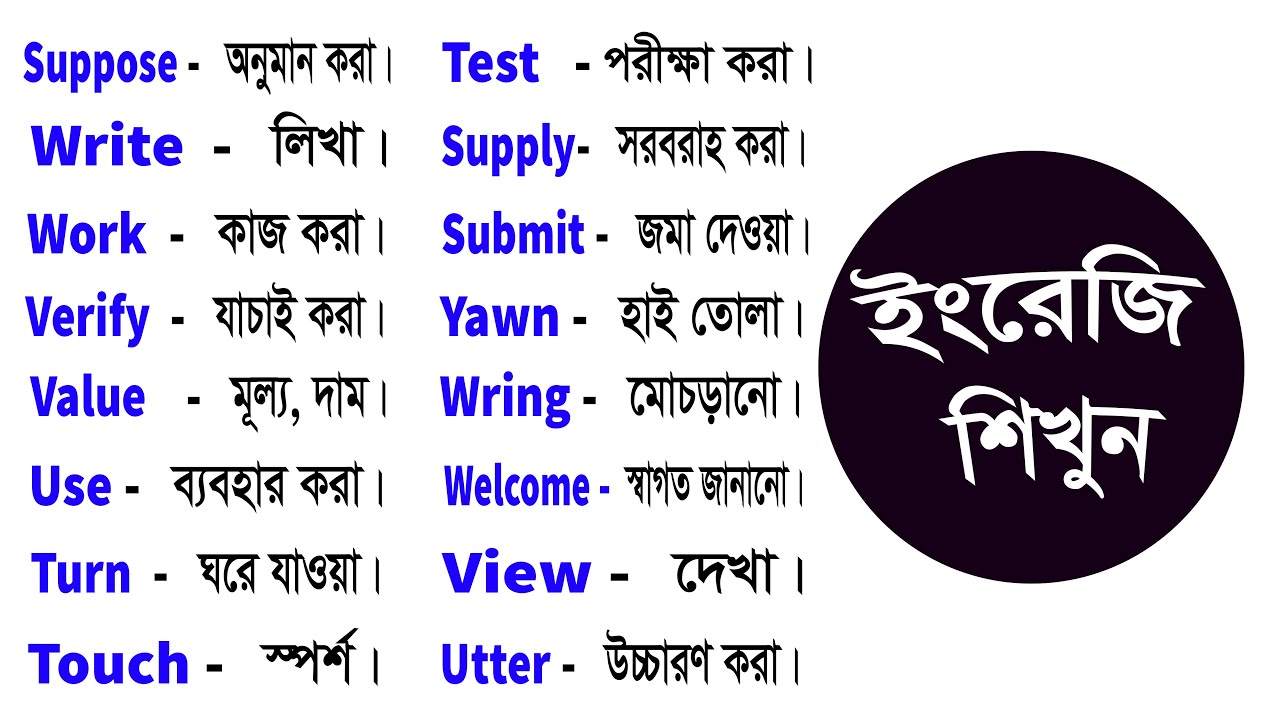 Basic Word Meaning English to Bangla Daily Use Word English word list