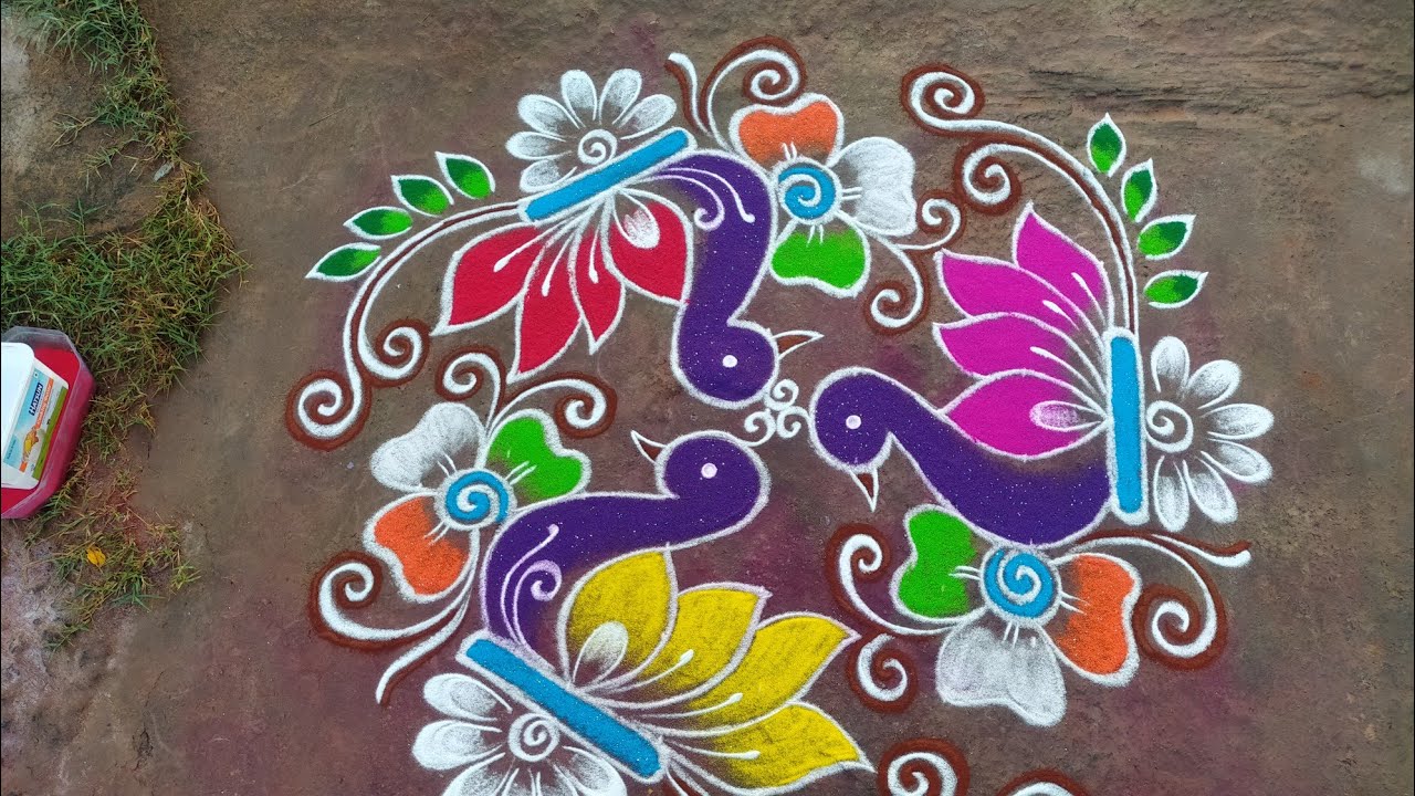 Republic day special peacock rangoli 🇮🇳,(9*5) daily kolangal with dots 🌺