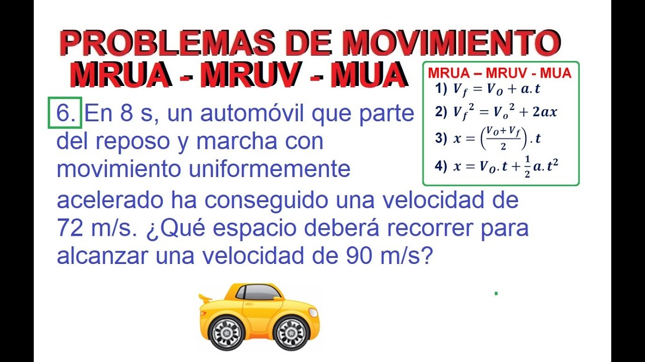 Desarrolla el problema sobre MRUV planteado en la imagen. a) 8