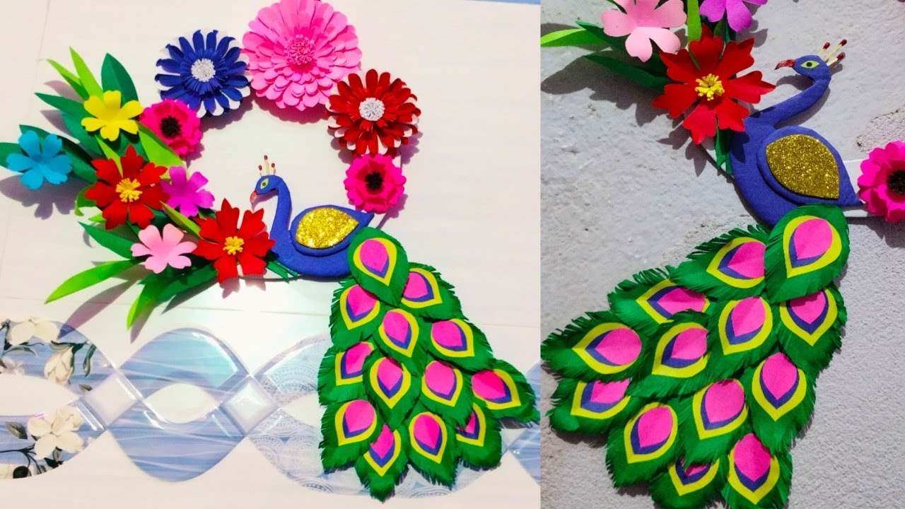 Beautiful paper peacock wall hanging craft/paper wallmate design/home decor/paper flower craft 🥰