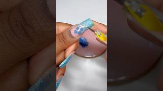 Blue Glitter Hibiscus Flower Nail Tutorial 🌺
