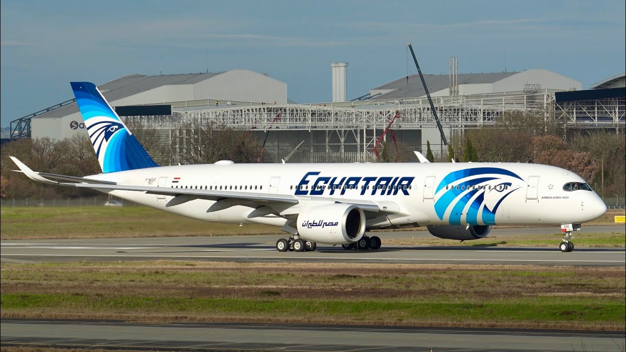 Egyptair First Airbus A350-900 Short Takeoff at Toulouse Airbus Factory