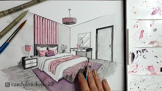 Drawing A Bedroom In Two Point Perspective | Timelapse