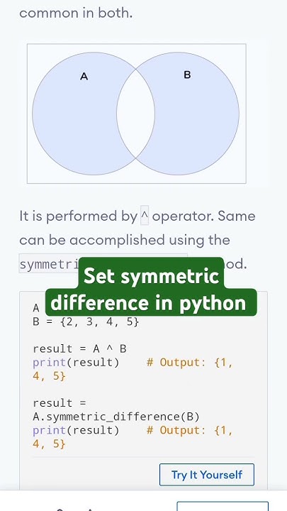 Set symmetric difference in python @ctutorialbynaziasohail - YouTube