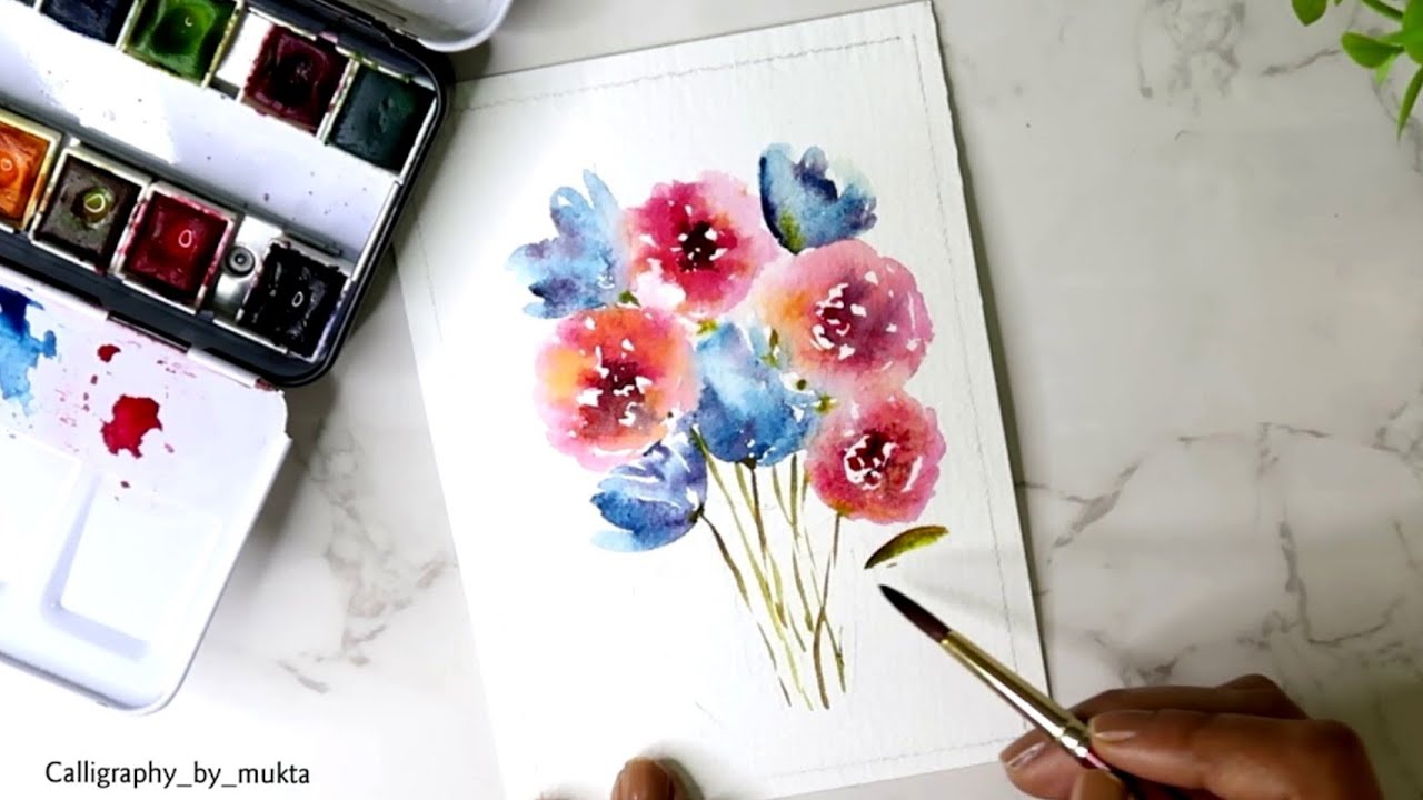 Easy Watercolor flowers painting Tutorial for beginners - YouTube