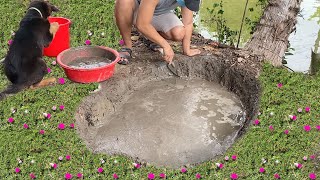 Great idea with cement - Turn ugly pond corners into beautiful waterfall fish pond miniatures