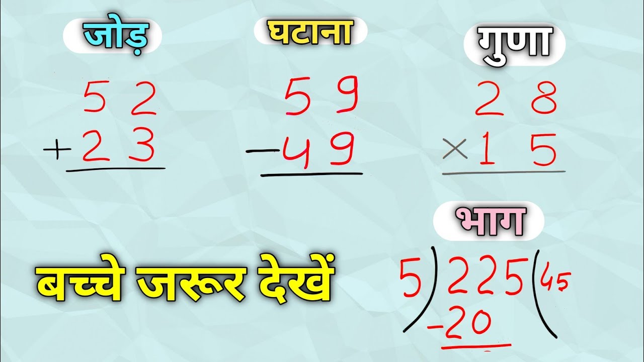 जोड़ , घटाना , गुणा , भाग | addition, subtraction, multiplication, division