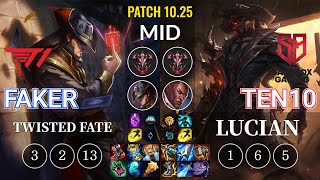 T1 Faker Twisted Fate vs SB Ten10 Lucian Mid - KR Patch 10.25