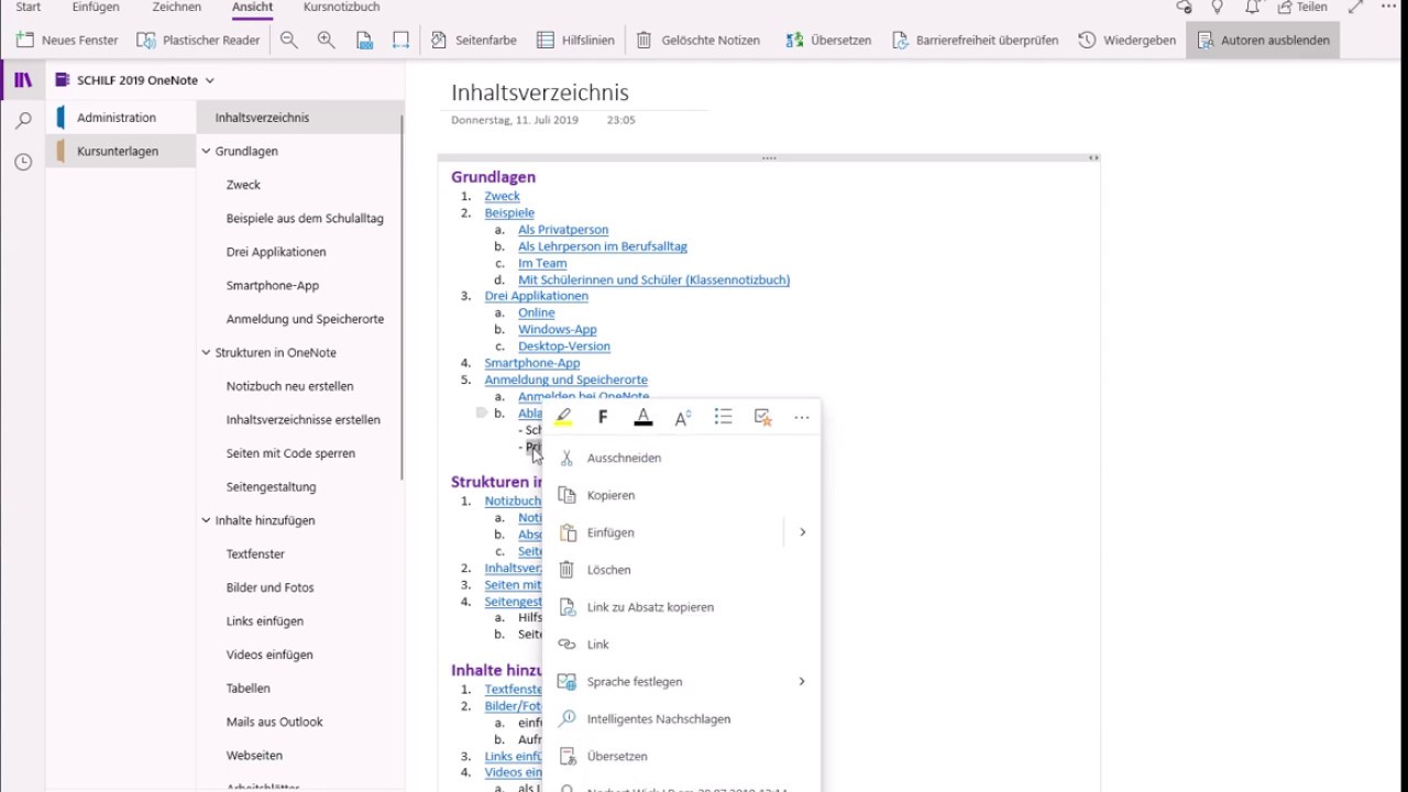 New OneNote - Inhaltsverzeichnis erstellen