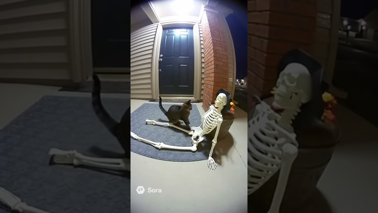 Cat vs Skeleton (caught on Ring camera)