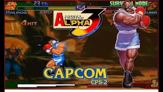 Street Fighter Alpha 3 Expert Difficulty Survival Mode Balrog(M.Bison) Playthrough