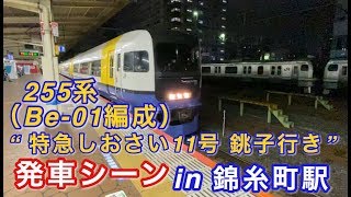 255系（Be-01編成） “特急しおさい11号 銚子行き”電車 錦糸町駅を発車する 2020/05/04