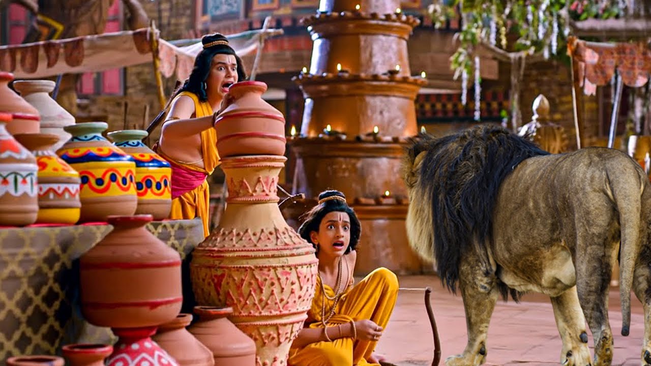 जब राम पुत्र लव-कुश के सामने अचानक आ गया जंगली शेर | Shrimad Ramayan