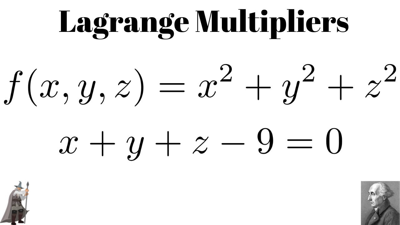 Lagrange Multipliers Minimum Of F X Y Z X 2 Y 2 Z 2 Subject To X Y Z 9 0 Youtube