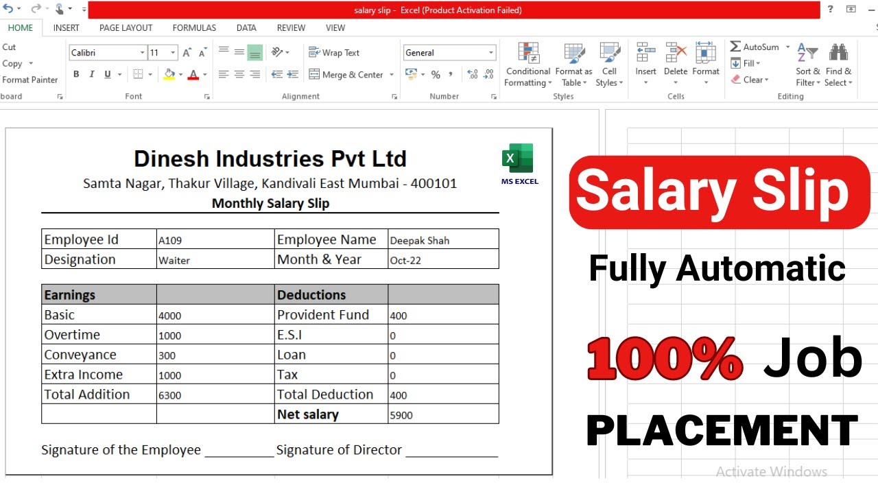 How to create Salary Slip in Microsoft Excel Fully Automatic | Monthly ...