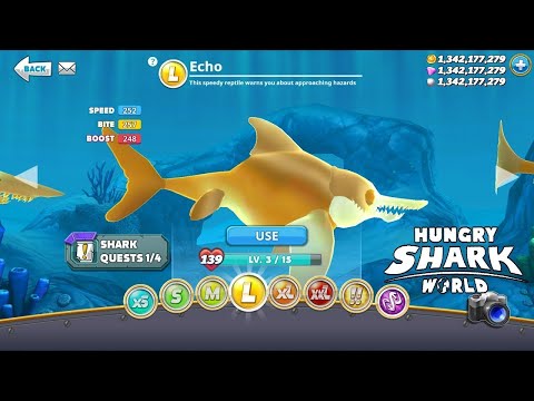 Hungry Shark World BUT I PLAY WITH THE GOLDEN ECHO SHARK WITH THE FRENCH SKIN! HACK MOD APK GEMS