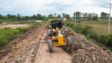 Awesome Working Spreading Black Clay For New Community Foundation Roads With A SANY C8S Motor Grader