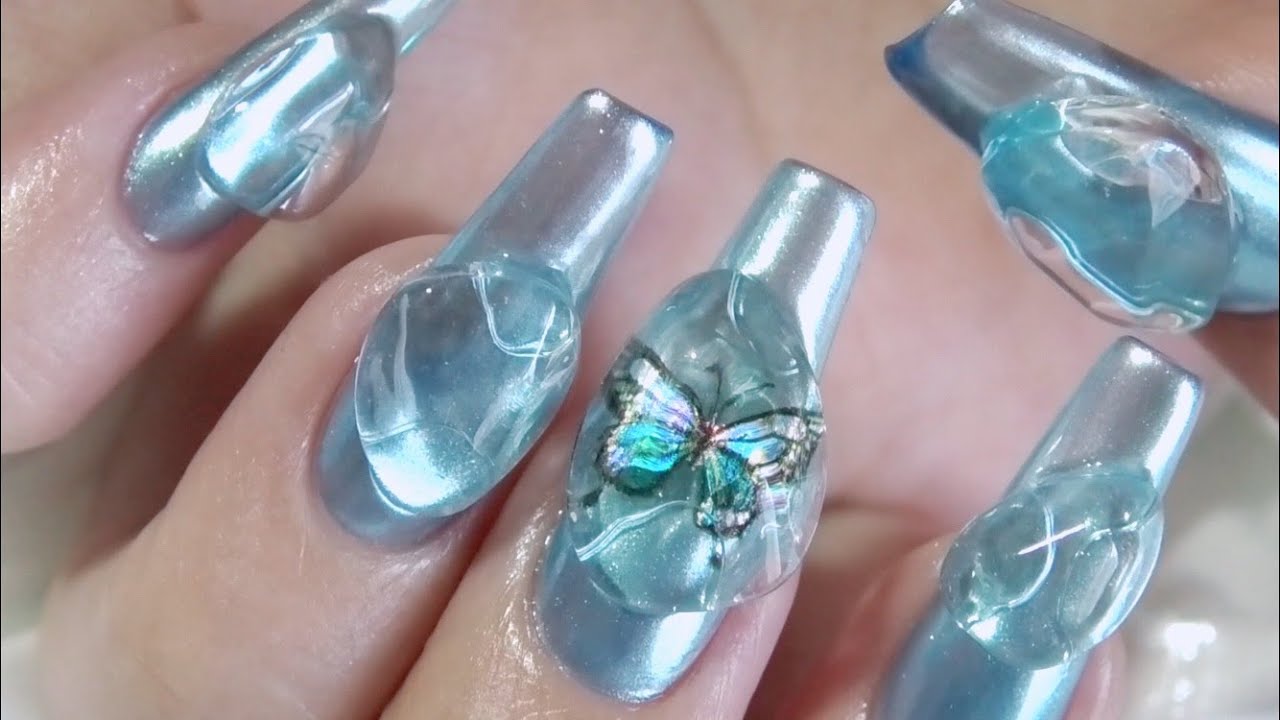 氷うるうるネイル 蝶シール シリコンモールド使用 涼しげ夏セルフジェルネイル Ice Jelly Nail Youtube