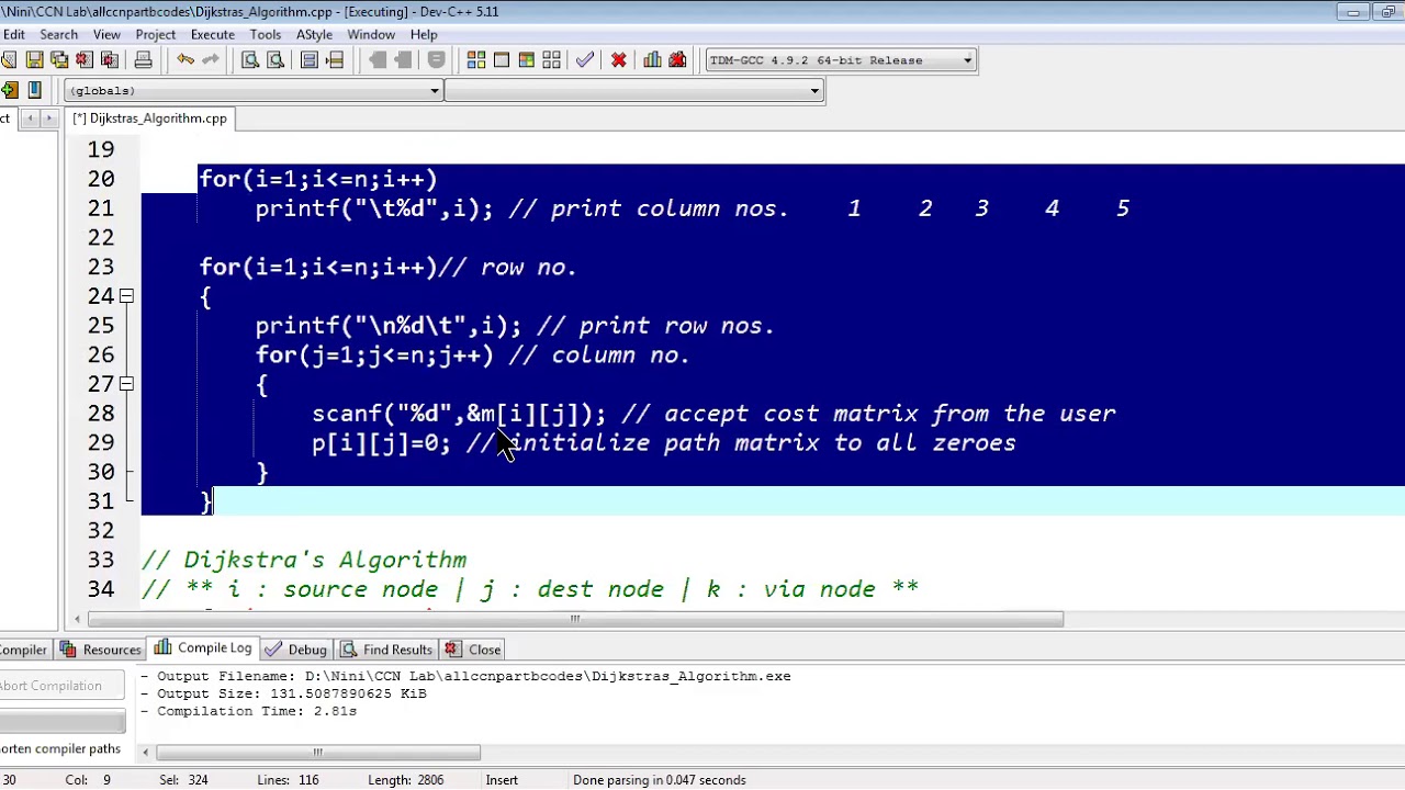 VTU CCN Lab (17ECL68) : Dijkstra's Algorithm (Part 2) - YouTube