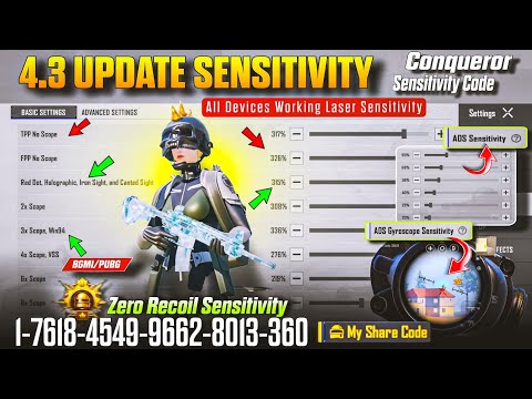 4.3 Update Zero Recoil Sensitivity Settings in BGMI-PUBG 🔴 sensitivity code/ 2026 sensitivity bgmi