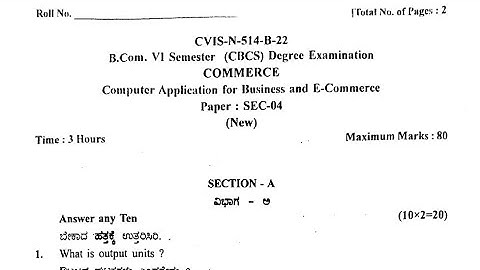 2022 Computer Applications for Business and E Commerce for Bcom 6th Sem question paper MS word Excel
