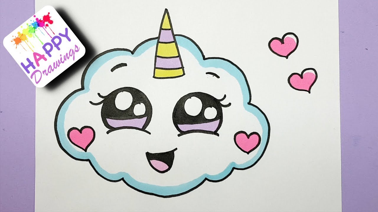 How To Draw A Super Cute Cloud Emoji Unicorn Easy Drawing