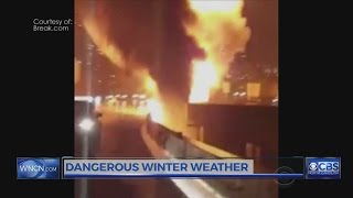 2 dead in 55-vehicle crash; tanker explodes after sliding off I-95 in Baltimore