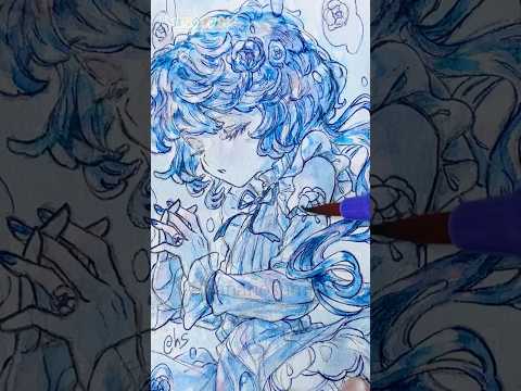 💙🩷透明水彩で水の薔薇を塗るメイキング🎨🦜#Shorts  #illustration #watercolor