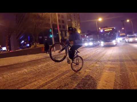 Road bike freestyle superstar Vittorio Brumotti on the snow streets of Astana!