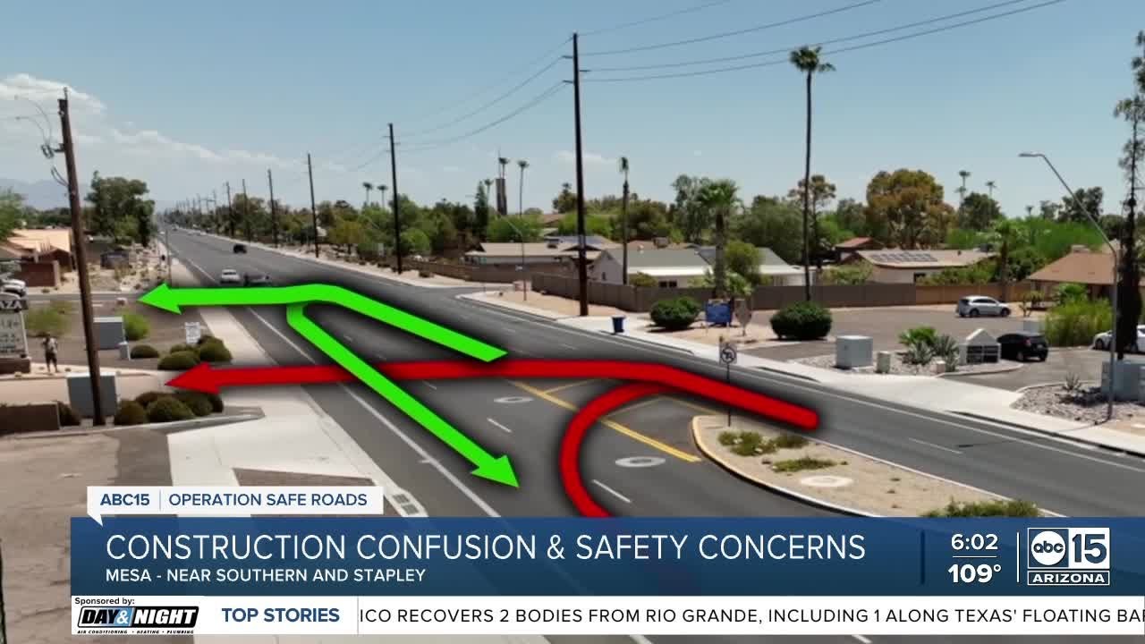 Construction and confusion at busy Mesa intersection - YouTube