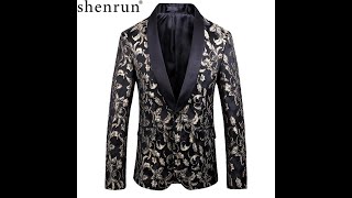 Shenrun Autumn Winter Men Blazer High Quality Gold Fashion Jacquard Embroidery Groom Jacket Shwal