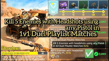 Call Of Duty Mobile Kill 5 Enemies with Headshots using any Pistol in 1v1 Duel Playlist Matches