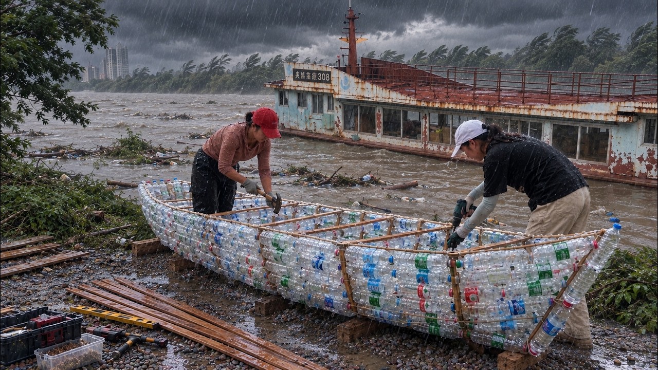 We built a boat out of 100 discarded water bottles, and it survived a super typhoon.
