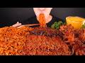 ASMR MUKBANG Spicy Fire Noodles, Kimchi & Seafood