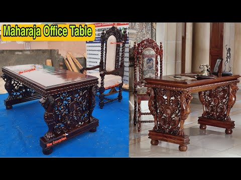 Victorian Royal Maharaja Office Table With Long Height Chair, Saharanpur Antique Furniture
