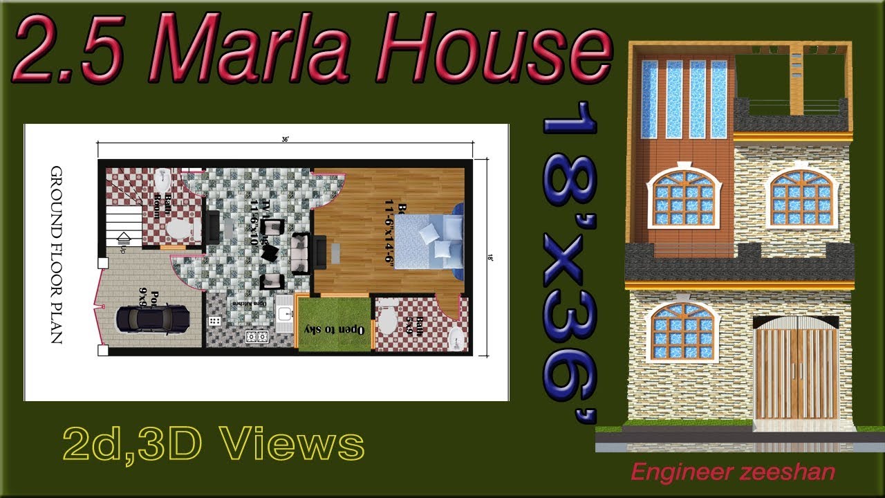  2 5  marla house  design of 18 x38 house  plan  with front 