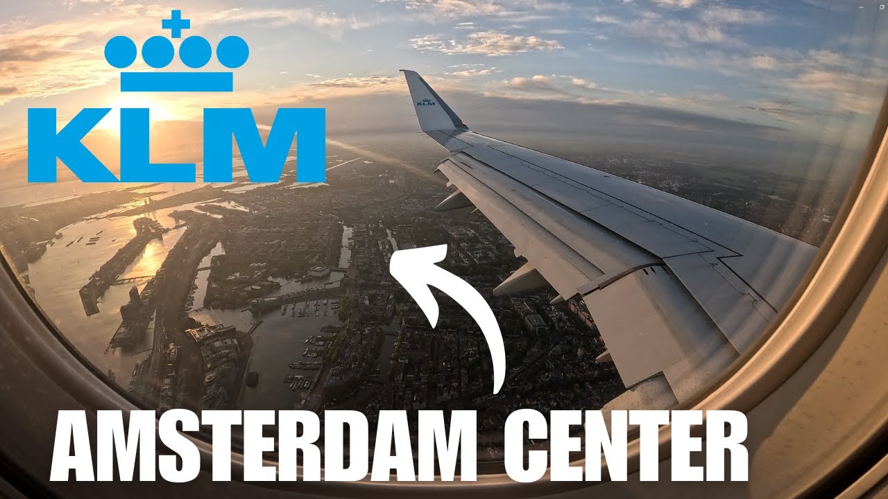 FLYING OVER AMSTERDAM! KLM Embraer 175 sunny morning landing at Amsterdam