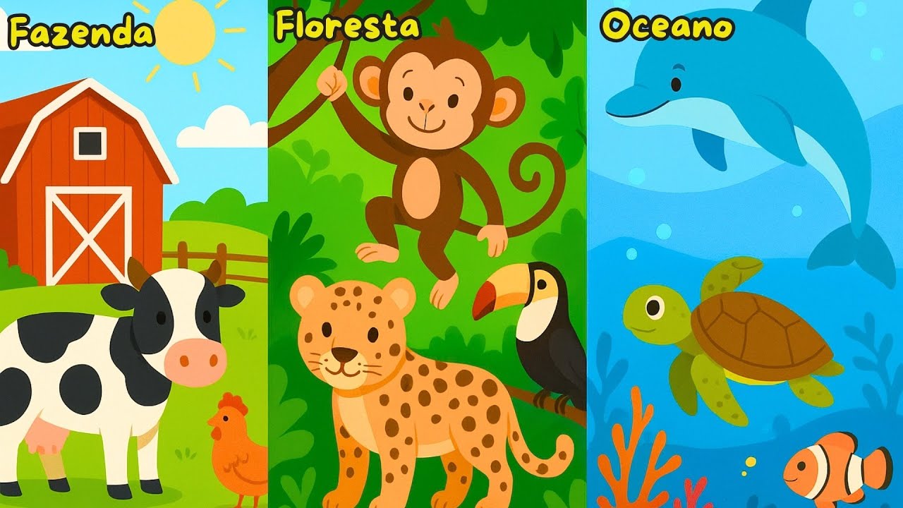 Animais da Fazenda, da Floresta e do Oceano | Vídeo Infantil Educativo