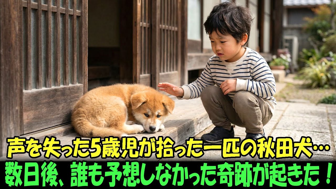【奇跡の実話】生まれつき口のきけない5歳の少年が、家の前をさまよっていた秋田犬の子犬を救った…数日後、信じられない出来事が起こった！