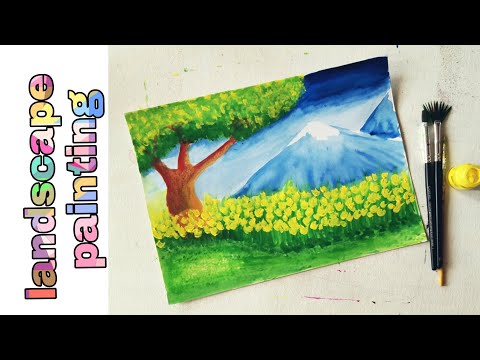 landscape painting with yellow flowers