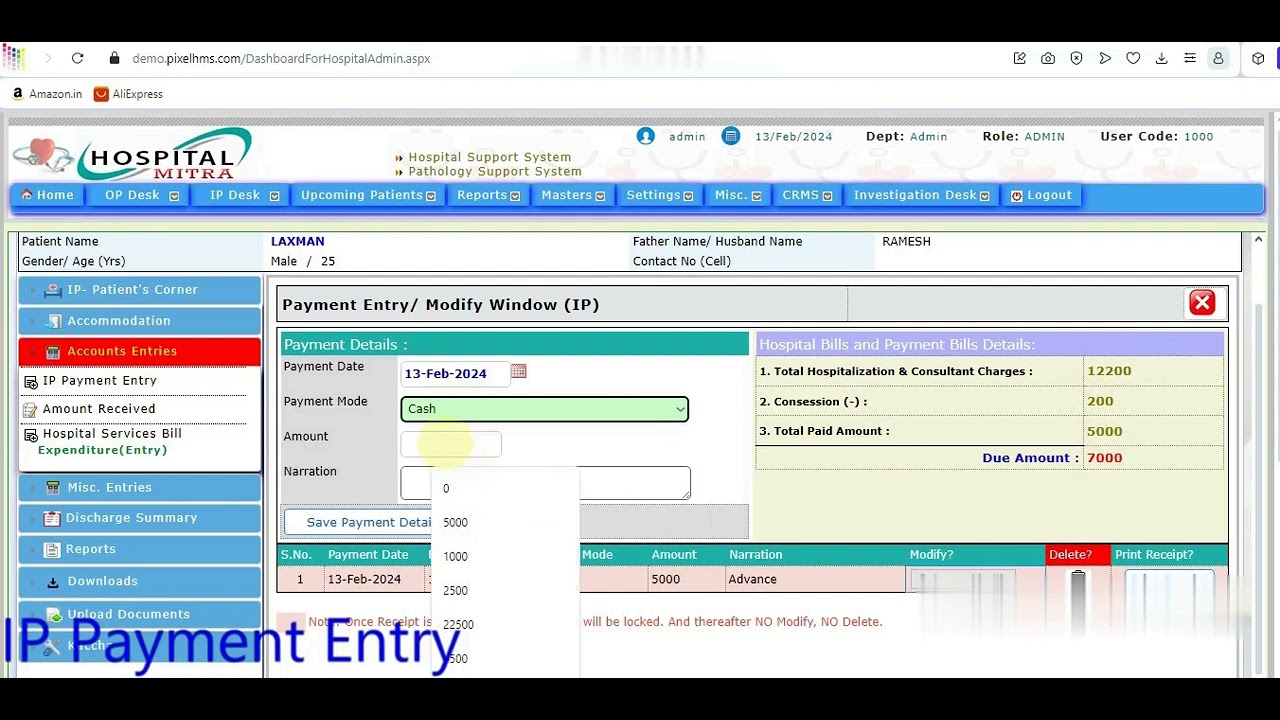 Prepare IP Hospital Bill and IP Payment Entry - Hospital Mitra - YouTube