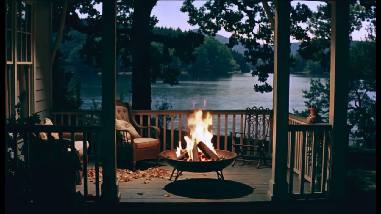 Cozy Fire on Lakefront Porch to Relax, Deep Sleep, Study, Background Noise, Meditate