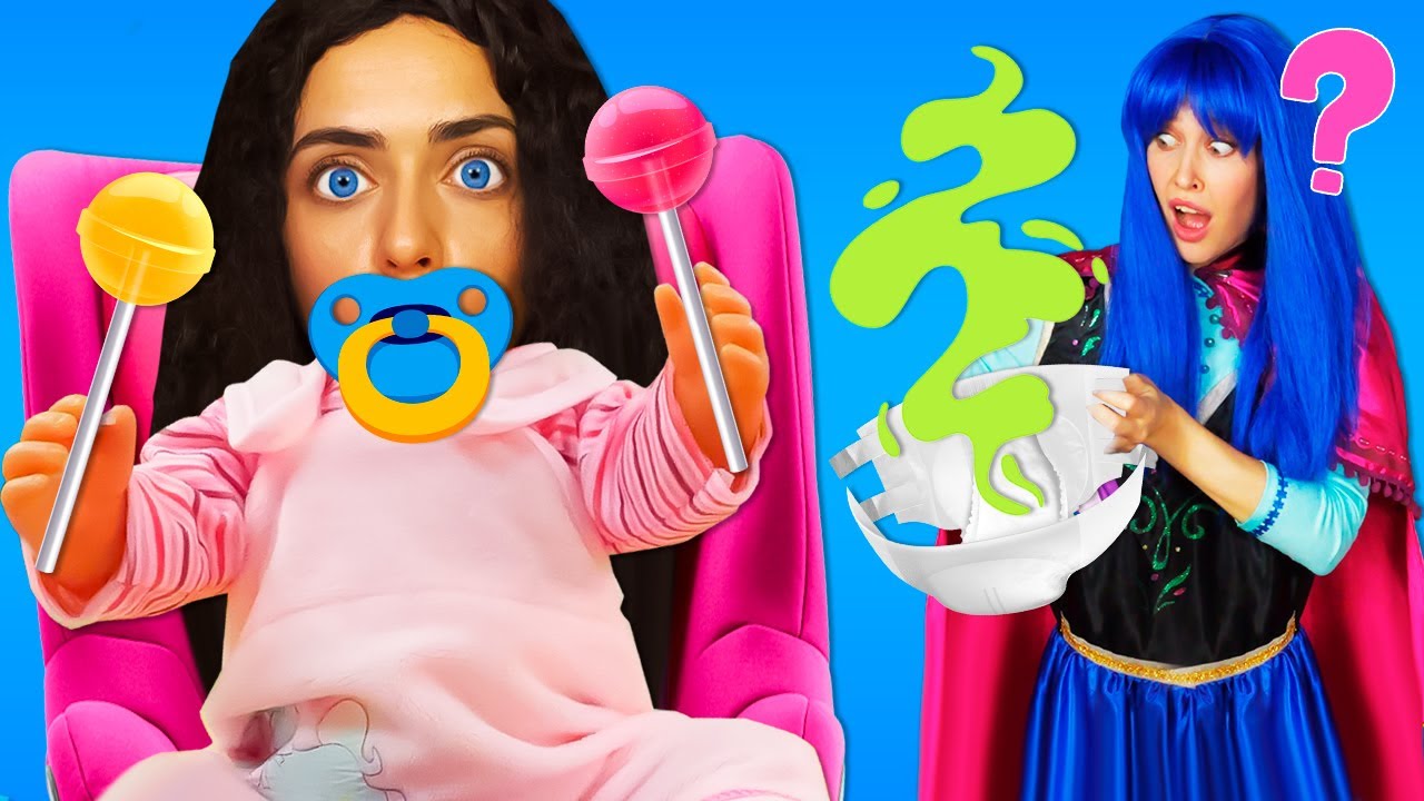 Kids pretend to play baby girl! Princess turns into baby born doll